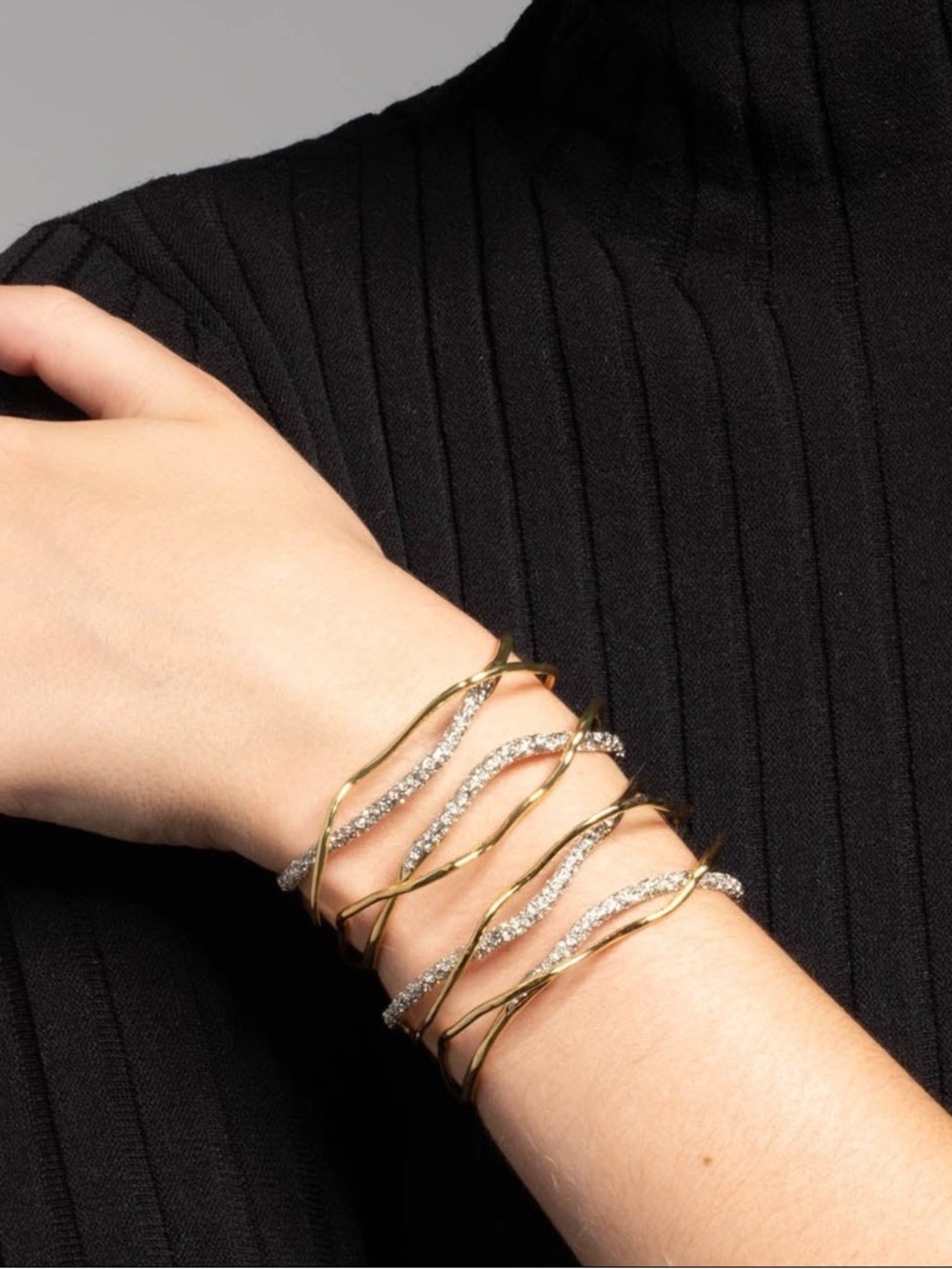NWOT Two Alexis Bittar Solanales Gold Crystal Intertwined Cuff Bracelet Set